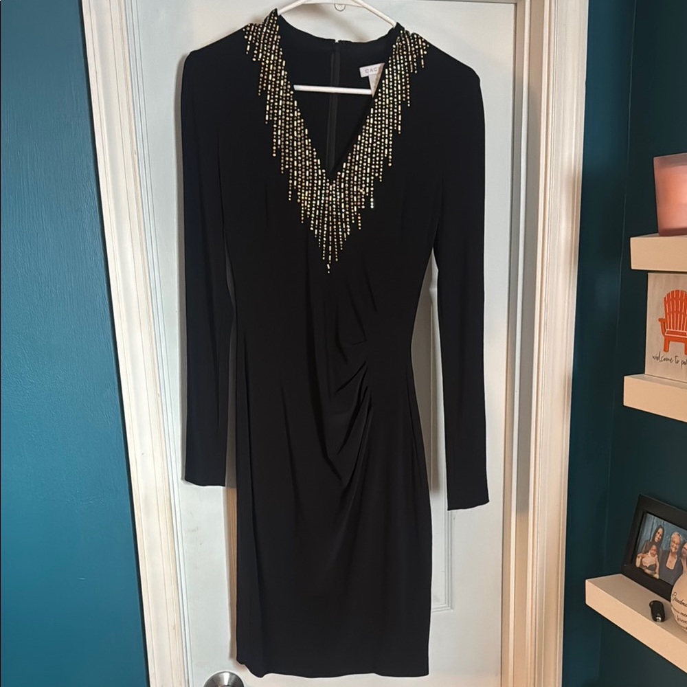 Elegant Black Dress with Embellished Neckline